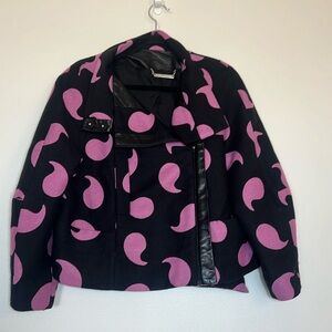 Diane Von Furstenberg DVF Pink & Black Paisley Moto Jacket Coat
